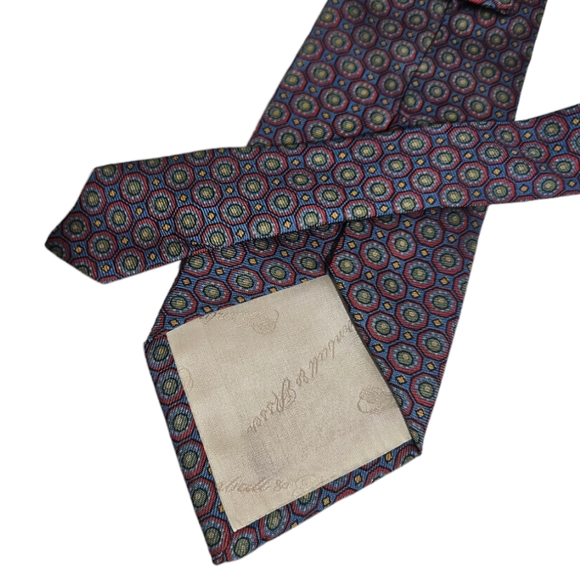 TURNBULL & ASSER Blue/Burgundy Geometric Silk LUXURY Tie HANDMADE ENGLAND - Picture 4 of 4